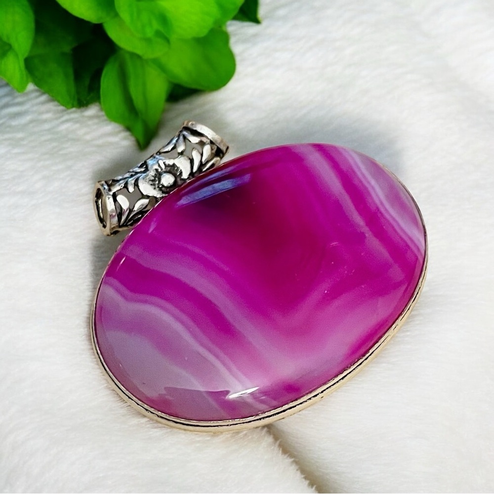 Pink Botswana Agate Silver Pendant